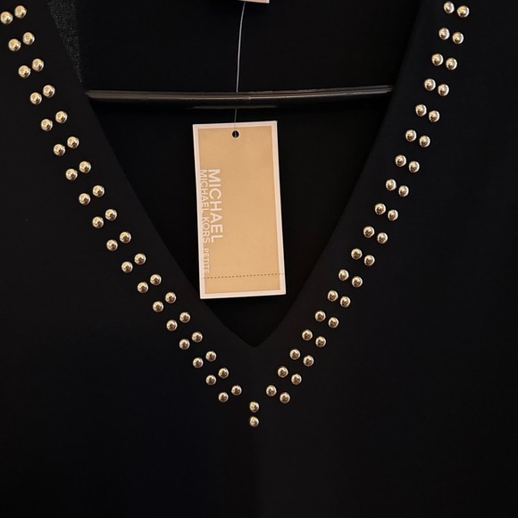 MICHAEL Michael Kors Studded Vneck Tunic Long Sleeves Black Petite Oversized PS - Picture 2 of 7